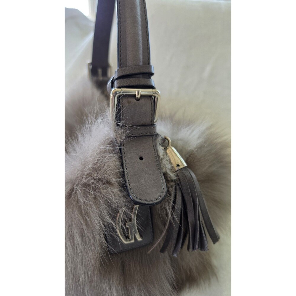 VTG Castellari Milano Italy Genuine Fox Fur Leather Handbag Gray Y2K Luxury - Picture 4 of 16